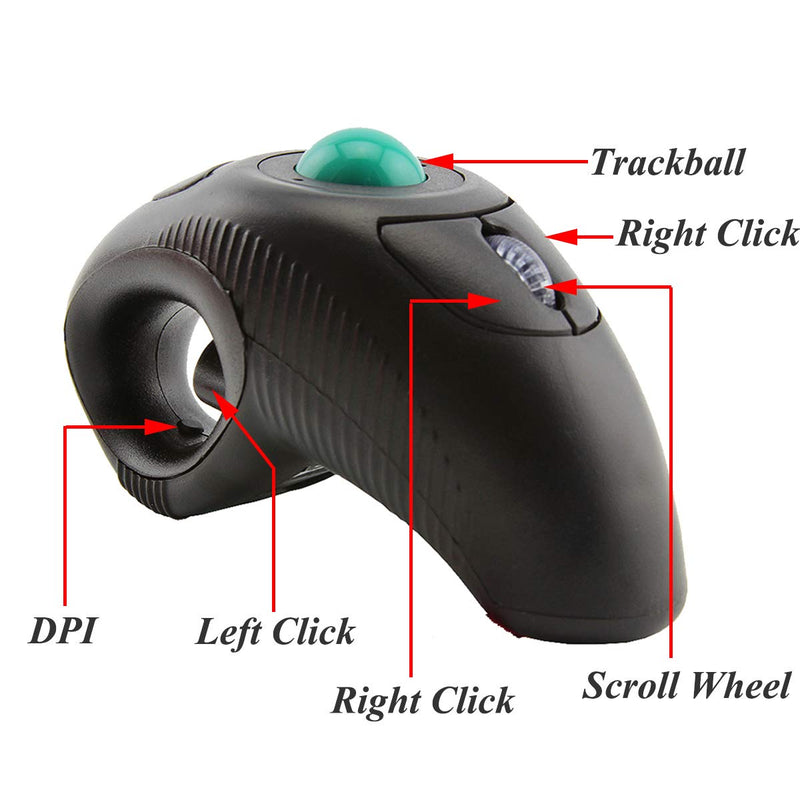 EIGIIS 2.4G Ergonomic Trackball Handheld Finger USB Mouse Wireless Optical Travel DPI Mice for PC Laptop Mac Left and Right Handed Black Wireless Green TrackBall