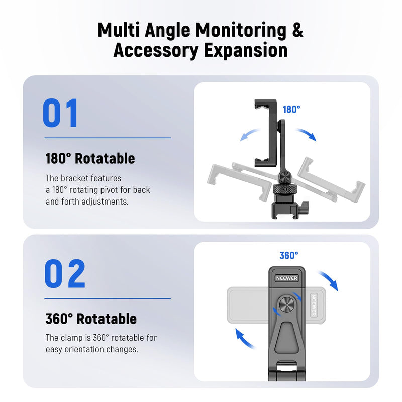 NEEWER Metal Phone Tripod Mount with Cold Shoe NATO Clamp Compatible with DJI RS5 RS4 RS3 Pro RS2 RSC2 Gimbal Stabilizer, 180° Tilt Phone Clip Holder Compatible with iPhone 15 Pro Camera Cage, GA010 GA010 with Nato Clamp