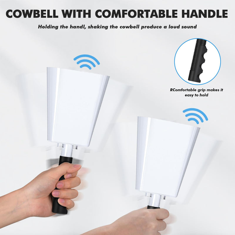 10 Inch Cowbell with Handle, Noise Maker Cow Bell, Steel Cheering Bell for Sports Events Graduations Party Chimes, Percussion Musical Instrument (White 2 PCS) White 2 PCS