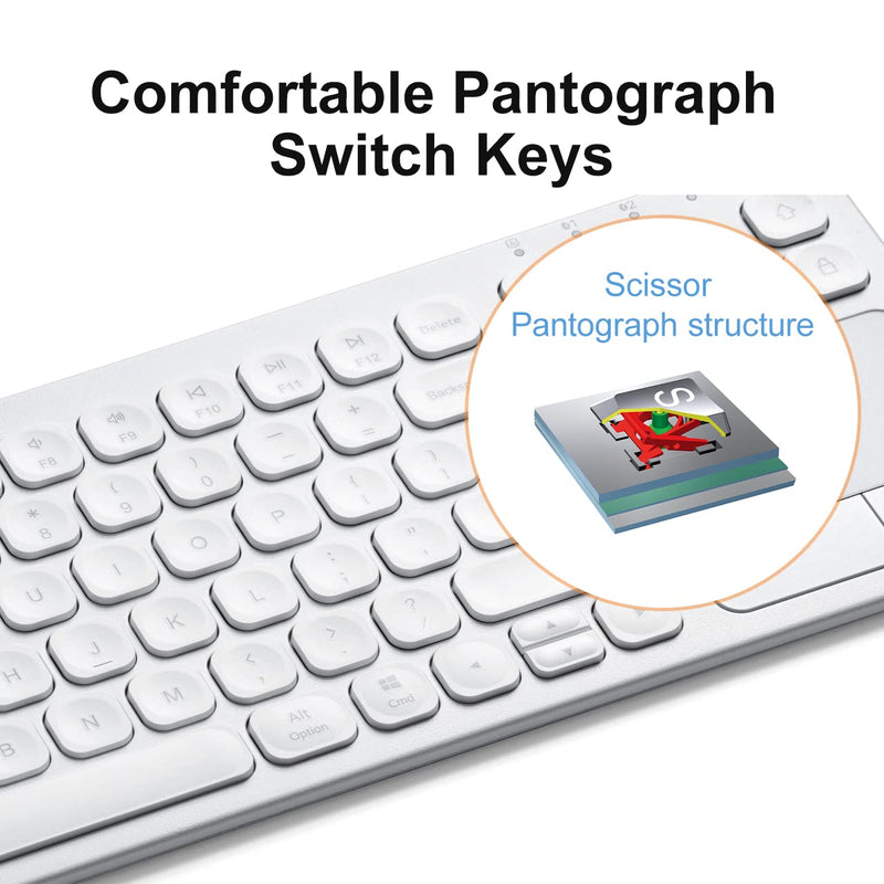 SANWA Multi Device Bluetooth Keyboard with Touchpad, Rechargeable Keypad with Trackpad for Laptop Desktop Computer PC iPad/iPhone Tablet, Compatible with MacBook, Windows, Android, iOS, White