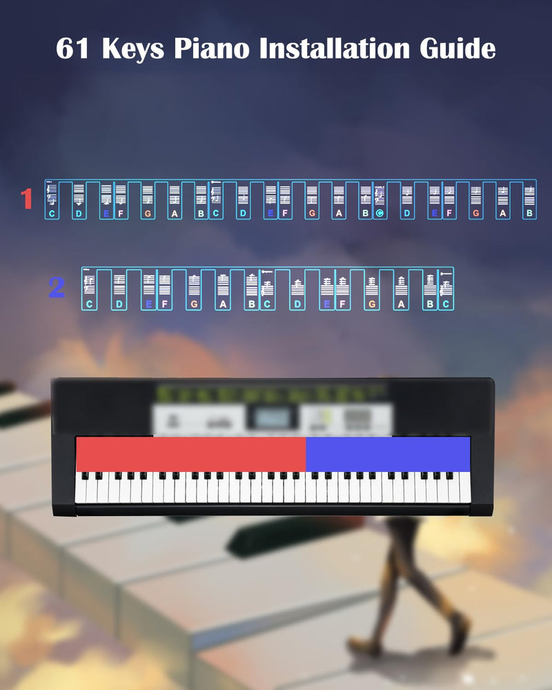 61-Key Removable Piano Keyboard Note Labels, Colorful Silicone Key Labels for Beginners, Reusable Piano Notes Guide with Box, Easy to Read, No Stickers Required Color-61 Key