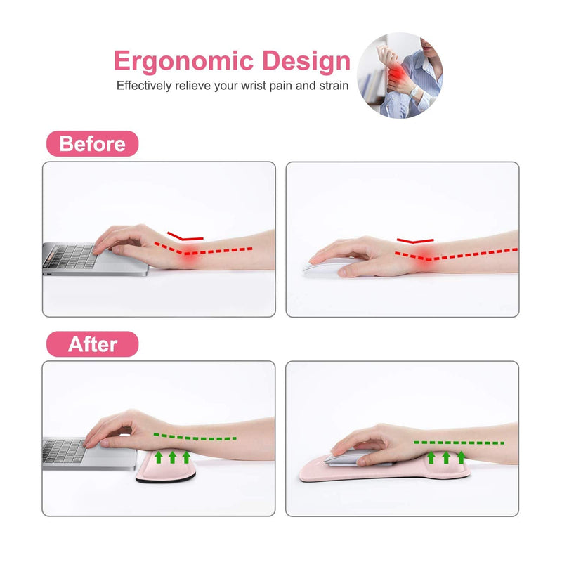 MOSISO Wrist Rest Support for Mouse Pad & Keyboard Set, Ergonomic Mousepad Non-Slip Base Home/Office Pain Relief & Easy Typing Cushion with Neoprene Cloth & Raised Memory Foam, Pink