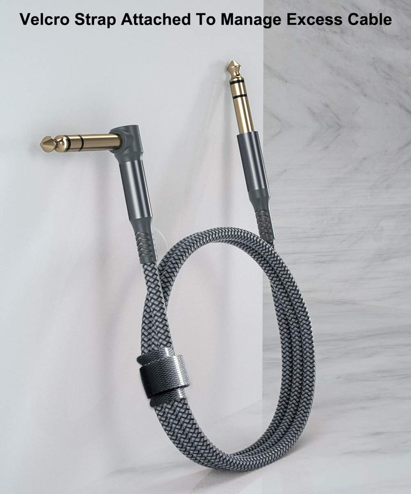 6.35mm TRS Instrument Cable 30FT 2-Pack,Right Angle 90 Degree 1/4 Inch Male Jack Stereo Audio Cord,6.35 Balanced Line Lead for Electric Guitar,Bass,Keyboard,Mixer,Amplifier/AMP,Speaker,Equalizer 9M/30 FT Gray