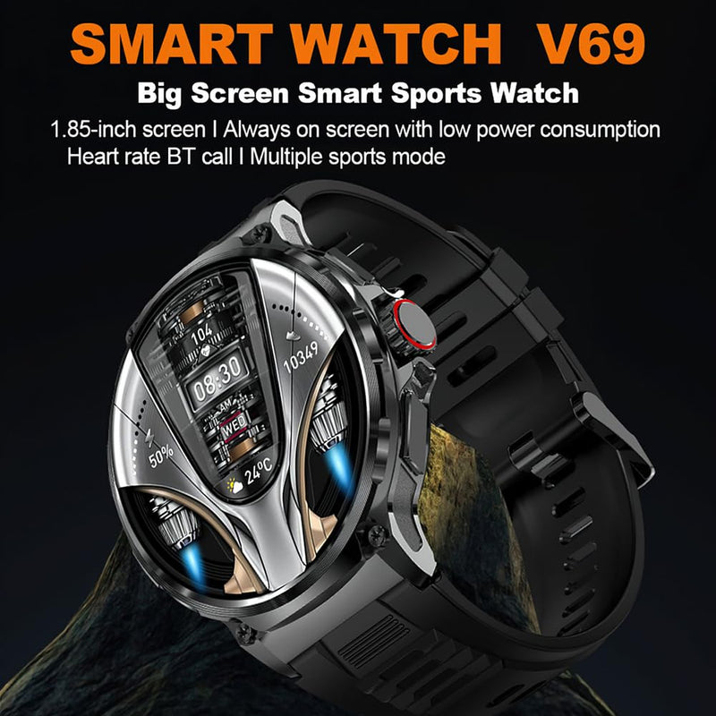 Smart Watch 1.85-inch High-Clear Screen Sports Health Monitoring Sleep Monitor Watch IP68 Waterproof BT5.0 400+ Watch Fs Long Usage Time Multi-sport Modes BT Call for Men Women Health Monitor Watch Silicone strap Black
