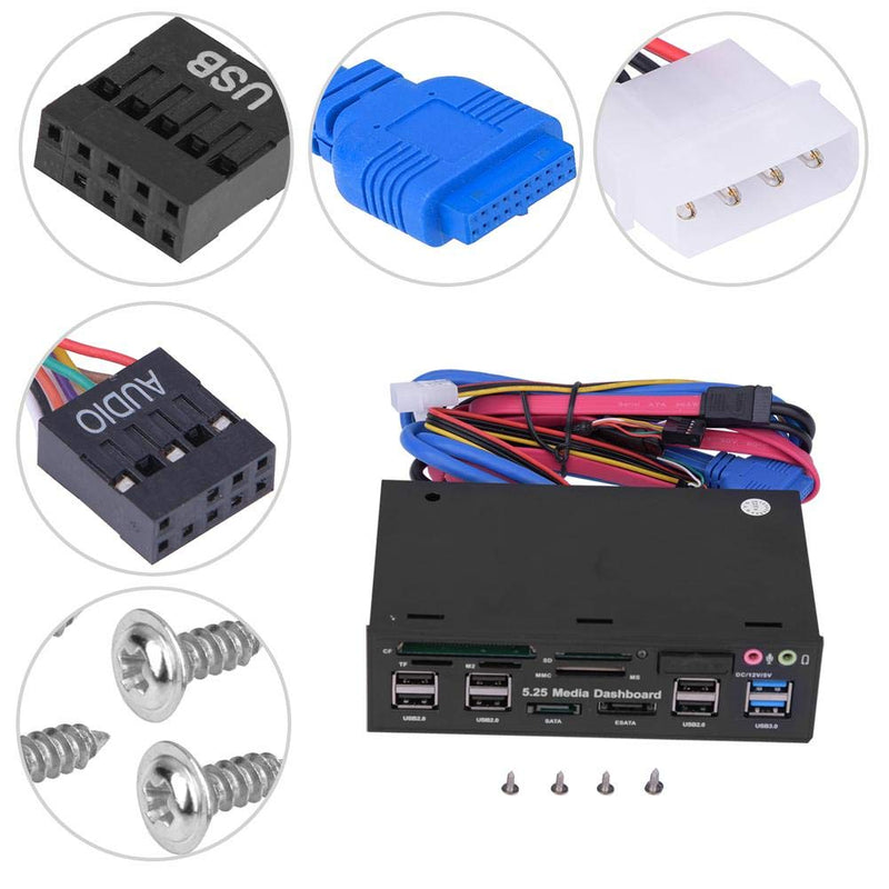 Bewinner Internal Card Reader, 5.25inch Media Dashboard Front Panel Audio, All-in-1 Card Reader with USB3.0/2.0 HUB eSATA SATA Multi Card Reader(M2 / TF/SD/MMC/MS/CF)