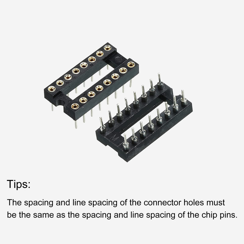 sourcing map DIP IC Chip Socket Adapter Flat Pin 16P 2.54 mm Pitch IC Socket for PCB Board Chip, 6 Pack