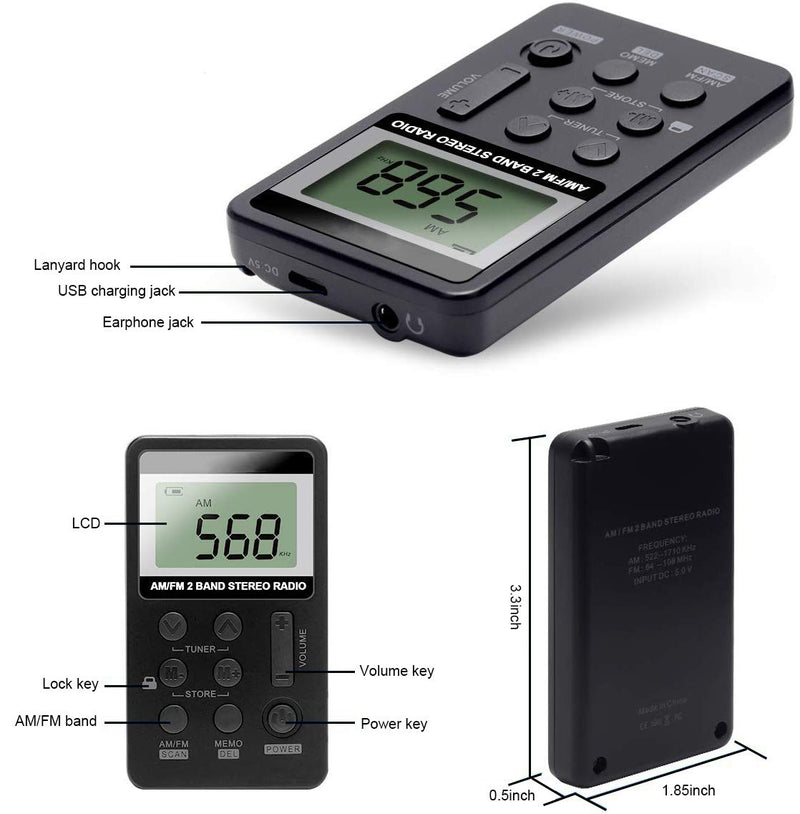 [AUSTRALIA] - Personal AM/FM Pocket Radio Portable VR-robot, Mini Digital Tuning Radio, with Rechargeable Battery, Earphone, Lock Screen for Walk/Jogging/Gym/Camping 