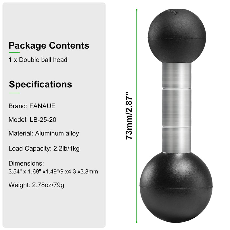 FANAUE Aluminum 25mm Ball to 20 mm Ball Adapter for Industry Standard Dual Ball Socket mounting arms Compatible with RAM Mounts B Size 1 inch Ball and Other GPS Devices with 20 mm Balls