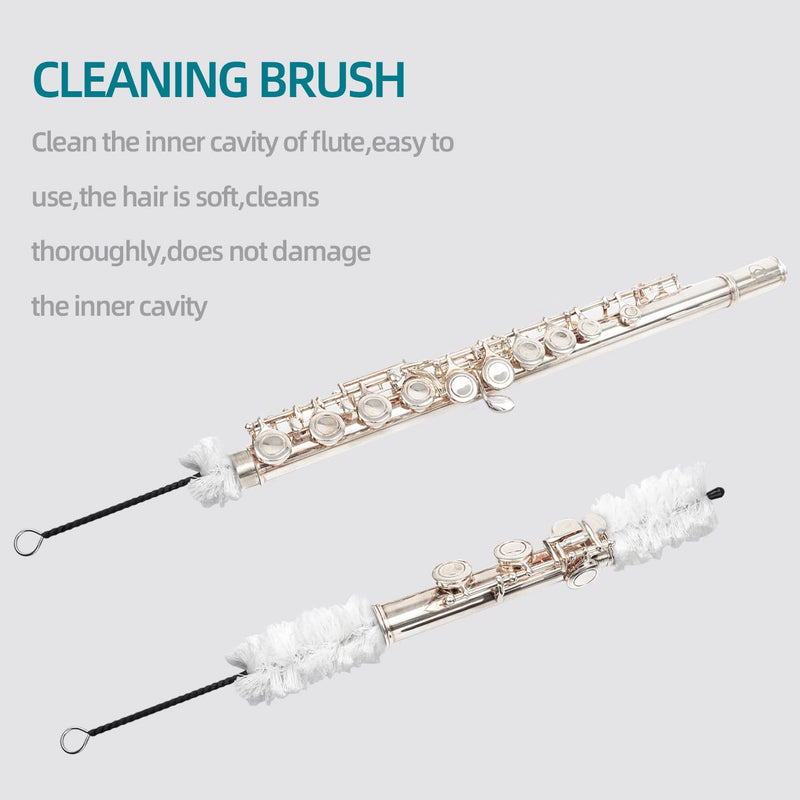 Flute Cleaning Kit Include 1pc Cotton Cleaning Brush, Flute Swab, Double-End Dust Brush,Flute Cleaning Rod, Screwdriver for Flute Repairing,Cork Grease, a Pair Cotton Gloves, 1pc Flute Cleaning Cloth white