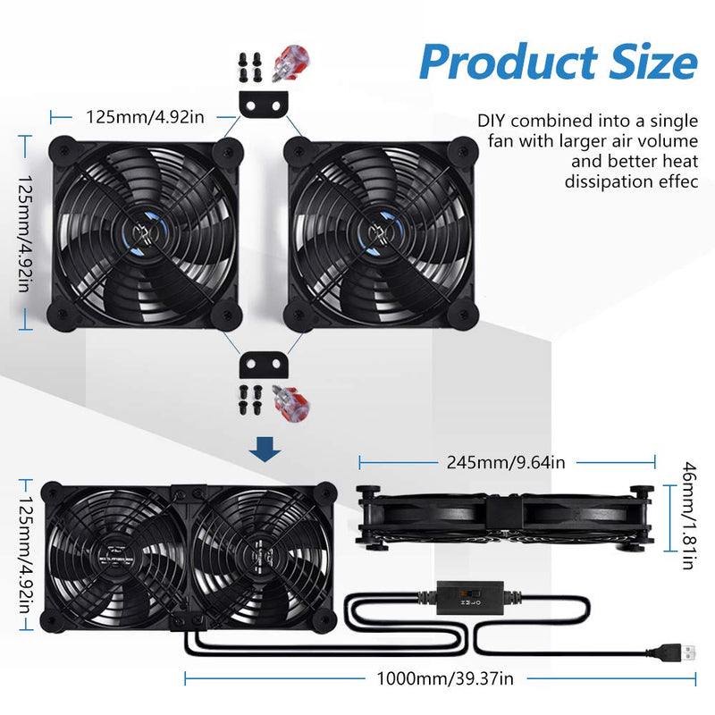 SCCCF Dual 120mm USB Speed Control Fan, 5V Portable Cooling Fan for Flat-Screen TV Receiver Router DVR Playstation Xbox Computer Cabinet Cooler…