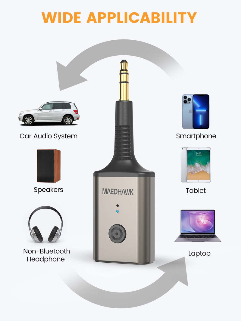 [AUSTRALIA] - MaedHawk Portable Bluetooth 5.3 Wireless Audio Receiver, Rotatable 3.5mm Adapter for Car Home Stereo Speaker Wired Headphones, Hands-Free Calls 