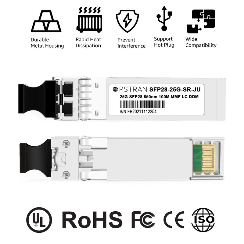 25GBASE-SR SFP28 Optical Transceiver Module Compatible with Juniper QFX-SFP-25G-SR JNP-SFP-25G-SR 25G SFP28 850nm 100m DOM Duplex LC MMF 25GBASE-SR: 100m for Juniper 1