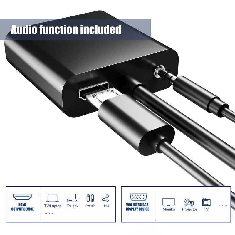 [AUSTRALIA] - HDMI to VGA, Gold-Plated HDMI to VGA Adapter (Male to Female) Contain 3.5mm Audio Port and Power Supply Port Computer, Desktop,Laptop,PC,Monitor,Projector,HDTV,Roku,Xbox,Support 4K 1080P 