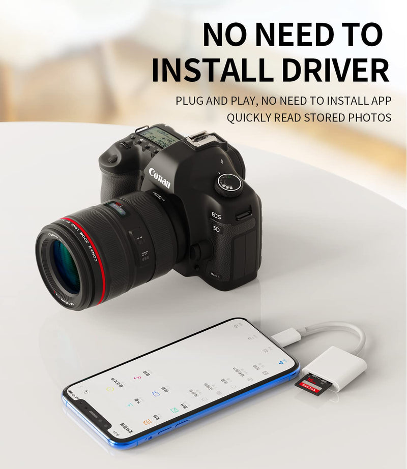 Micro SD Card Reader for iPhone Ipad Memory Lightning to Camera Microsd TF Adapter 13 12 11 Pro Max X Xs Xr 8 7 6 Plus 6s Se Air Mini Accessories Apple MFI Certified Phone Adaptador Camera Viewer