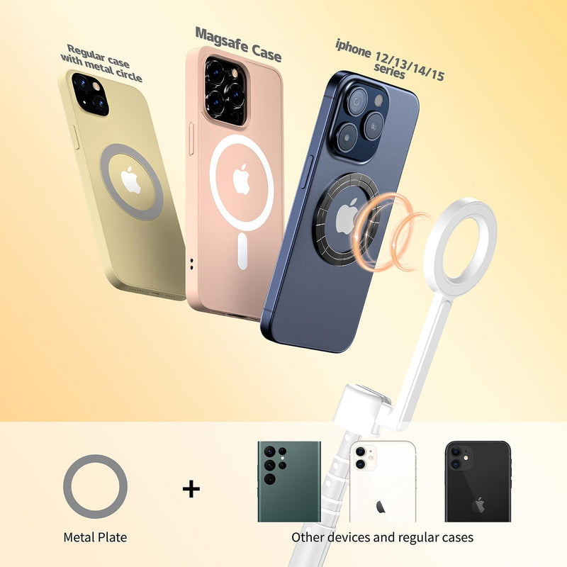 Magnetic Selfie Stick Tripod with Remote,54" Phone Tripod Compatible with MagSafe,Fit for iPhone 12/13/14/15 Series,Magsafe Case and Other Phones with Metal Ring Dark White