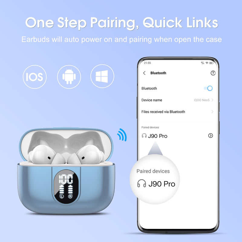 3 Sets Wireless Earbuds, Bluetooth Headphones HiFi Stereo, 40H Playtime in-Ear Earbud, 2024 Bluetooth 5.3 Earbuds with LED Power Display, IP7 Waterproof Wireless Earphones Sport Purple+Blue+Green