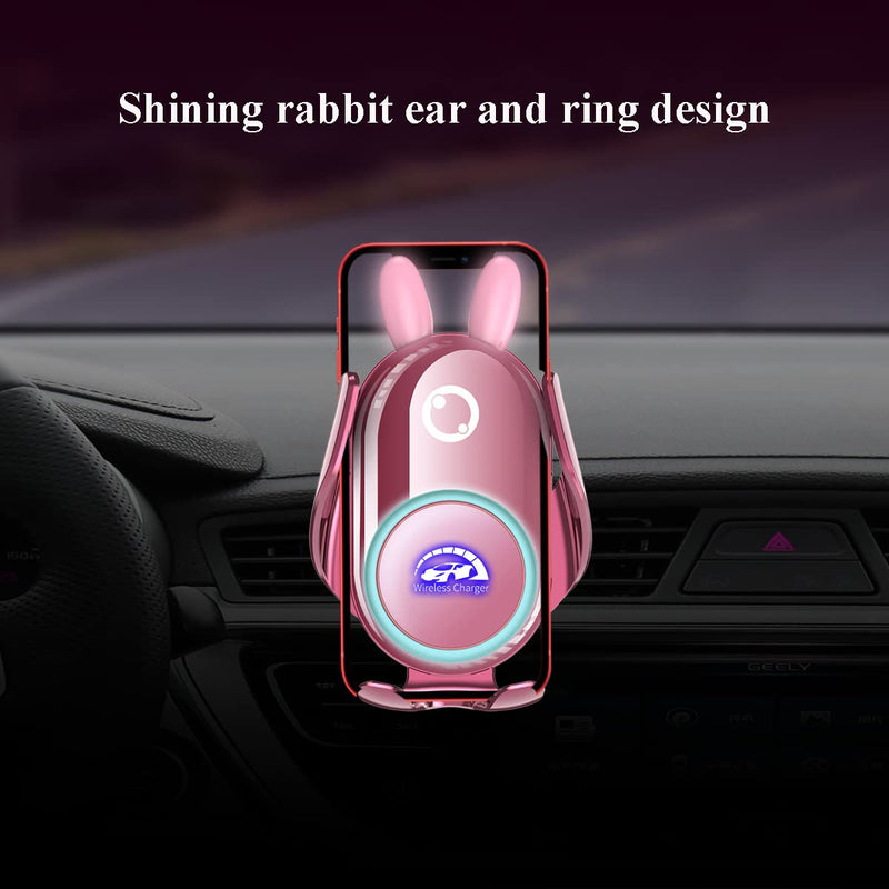 Wireless Car Charger Mount, Auto-Clamping Cute Pink | for car dashboard and vent, pink cute car phone holder , gift for women lady girlfriend birthday anniversary