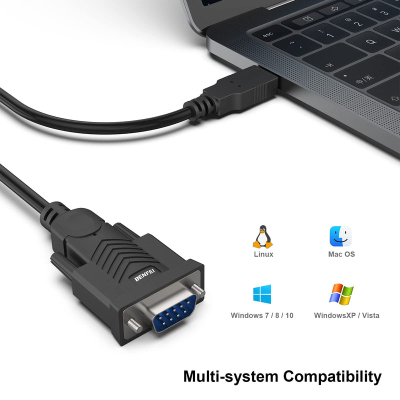 USB to Serial Adapter, BENFEI USB to RS-232 Male (9-pin) DB9 Serial Cable, Prolific Chipset, Windows 10/8.1/8/7, Mac OS X 10.6 and Above, 1.8M