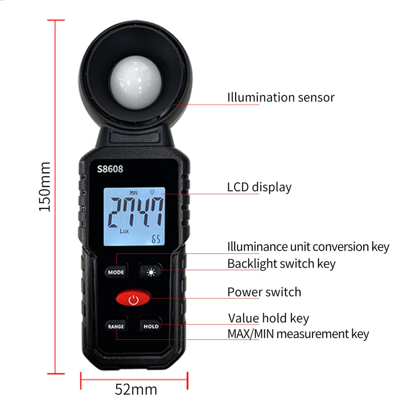 [AUSTRALIA] - Digital Illuminance Light Meter Tester 200,000Lux Meter (18,500FC) Luxmeter Lighting Intensity Brightness Measurement Tool for Indoor Outdoor Grow Plants Film Photography lumens LED Photometer 