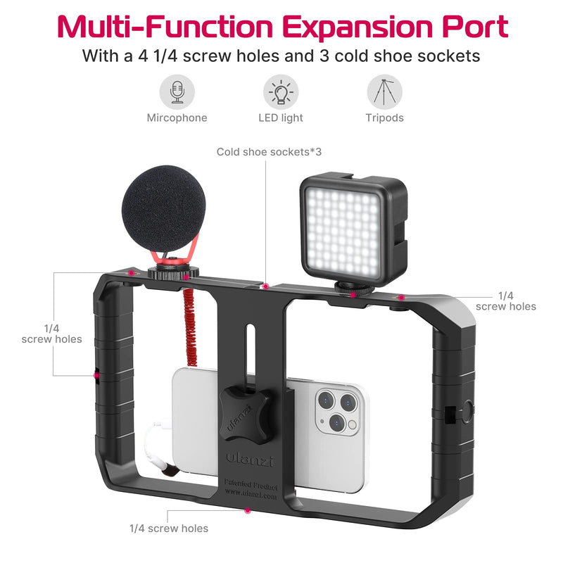 ULANZI U Rig Pro Smartphone Video Rig, Filmmaking Vlogging Case, Phone Video Stabilizer Grip Tripod Mount for Videomaker Film-Maker Video-grapher with Cold Shoe Mount for iPhone Samsung and More Black