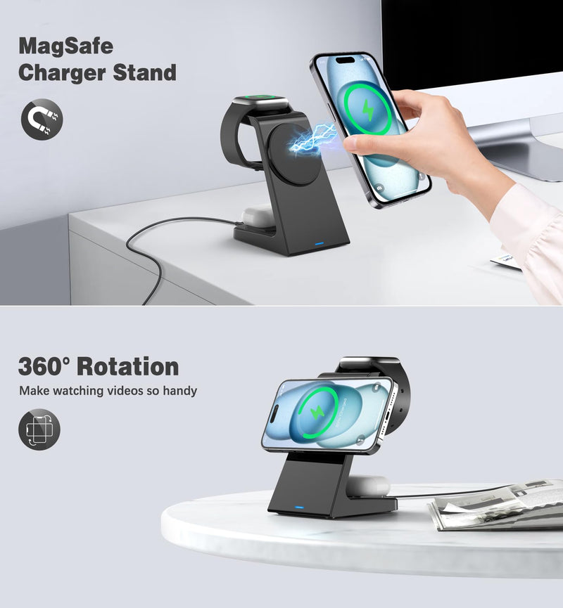 [AUSTRALIA] - 3 in 1 Magnetic Wireless Charging Station Apple 20W Mag-Safe Charger Stand Magnetic Wireless Charger for iPhone 16 15 14 13 12 Pro/Pro Max/Plus/Mini AirPods 2/3/Pro iWatch Ultra/8/7/SE/6/5/4/3/2 