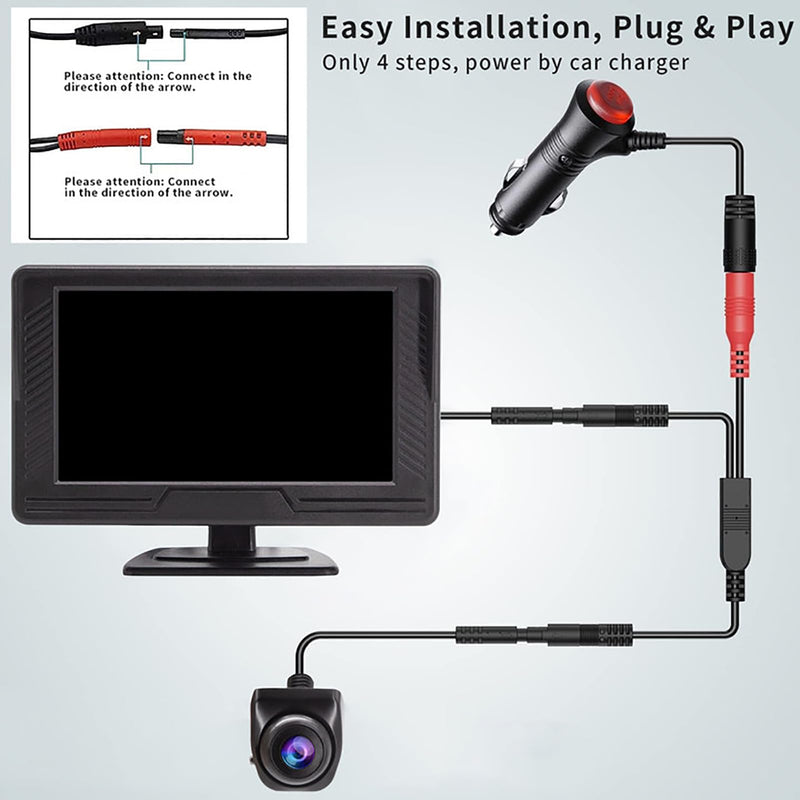 Car Backup Camera Monitor System Rear View Reverse Camera | Night Vision with DIY Guide Lines, Waterproof Reversing Cam for Cars Truck Off-Road SUV Van Jeep UTV 4.3 Inch Wired