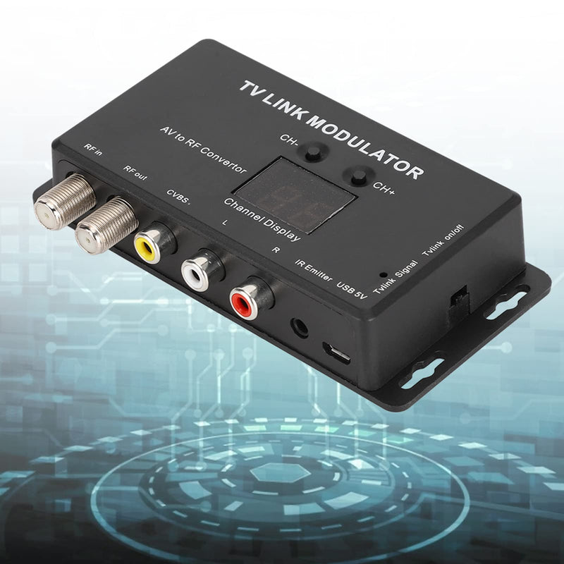 UHF Modulator, TM70 TV Link Modulator AV to RF Converter IR Extender with Channel Display RF Modulator for TV with USB Charge Cable