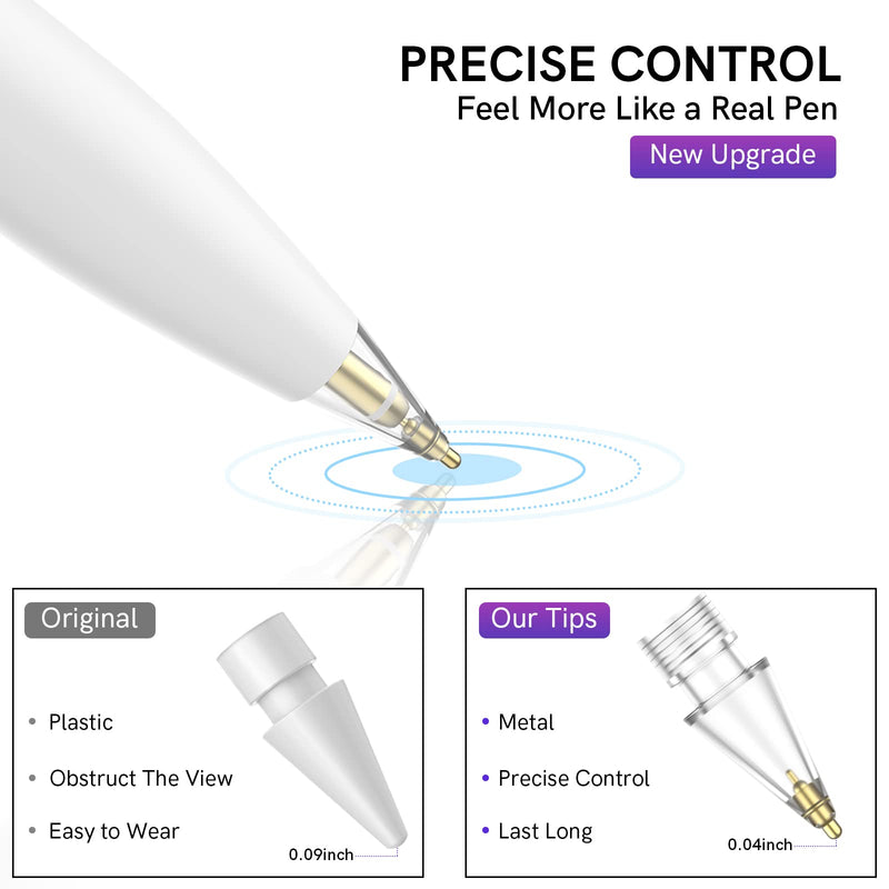 Delidigi 2 Pack Clear Pencil Tips for Apple Pencil 2nd Gen and 1st Gen, Upgraded Longer Metal Wear-Resistant Pen Like Nibs, Fine Point Precise Control Tips for Apple Pencil (Clear 1.8mm) Clear 1.8mm