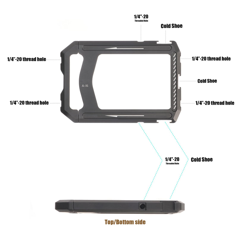 Fotga Aluminum Universal Smartphone Cage Photo Video Stabilizer with Handles Rig for Iphone Samsung Cell Phone Vlog Live Stream Filmmaking,with Cold Shoe Tripod Mount