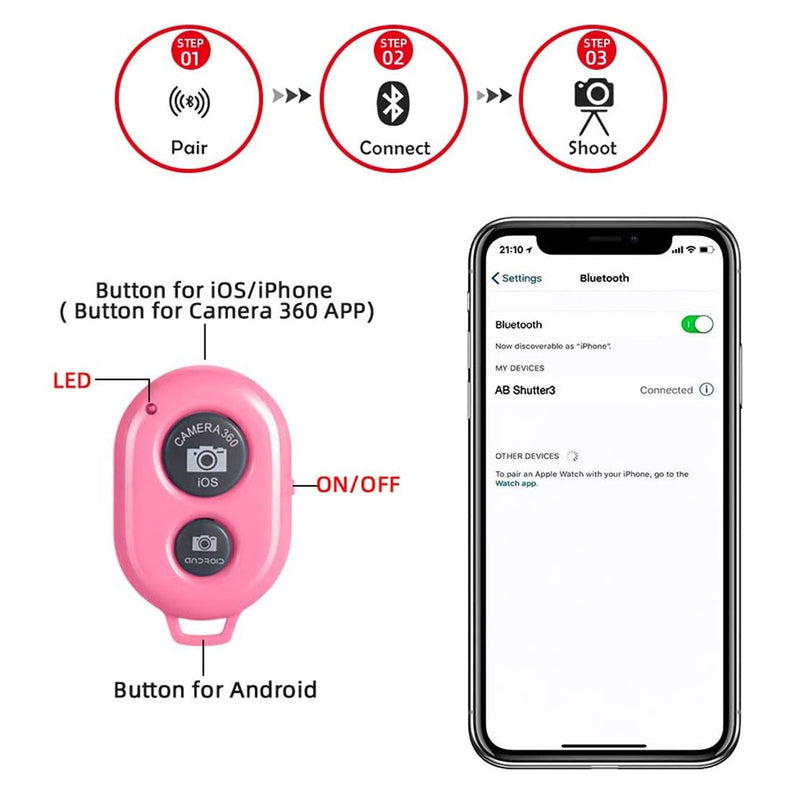 Wireless Camera Shutter Remote Control for Smart Phones- Compatible with iOS/Android (Pink+Green+White+Black) Pink+Green+White+Black