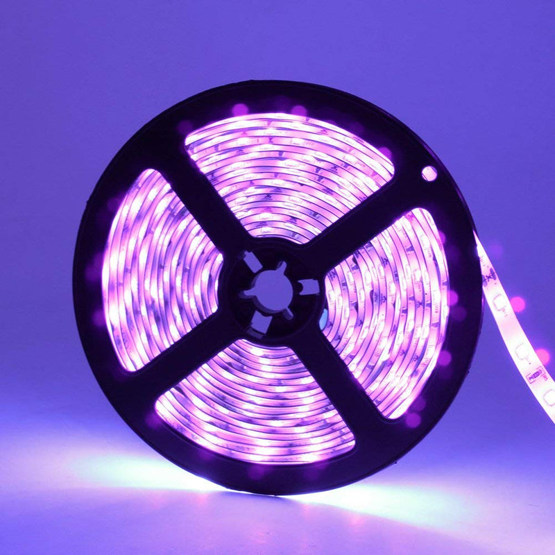 [AUSTRALIA] - YGS-Tech Super Bright 60 Watts UV Black Light LED Strip, 16.4FT/5M 3528 300LEDs 395nm-405nm Non-Waterproof Blacklight with Power Supply, for Night Fishing, Black Party 60Watts 