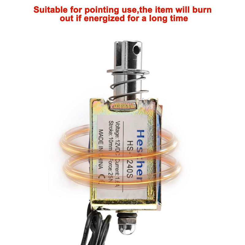 Hechen Solenoid Coil Electromagnetic Net HS-1240S DC12V 1.6A 25N 10mm Hub Push Pull Type Open Frame Door Lock