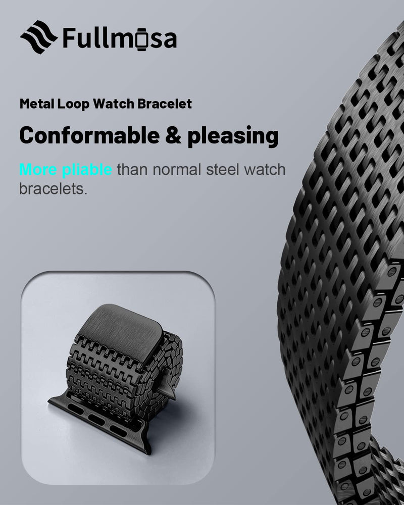 Fullmosa Compatible Stainless Steel Apple Watch Band 44mm/45mm/42mm Black with Case & Compatible Mesh Apple Watch Band 44mm/45mm/42mm with Case,Black