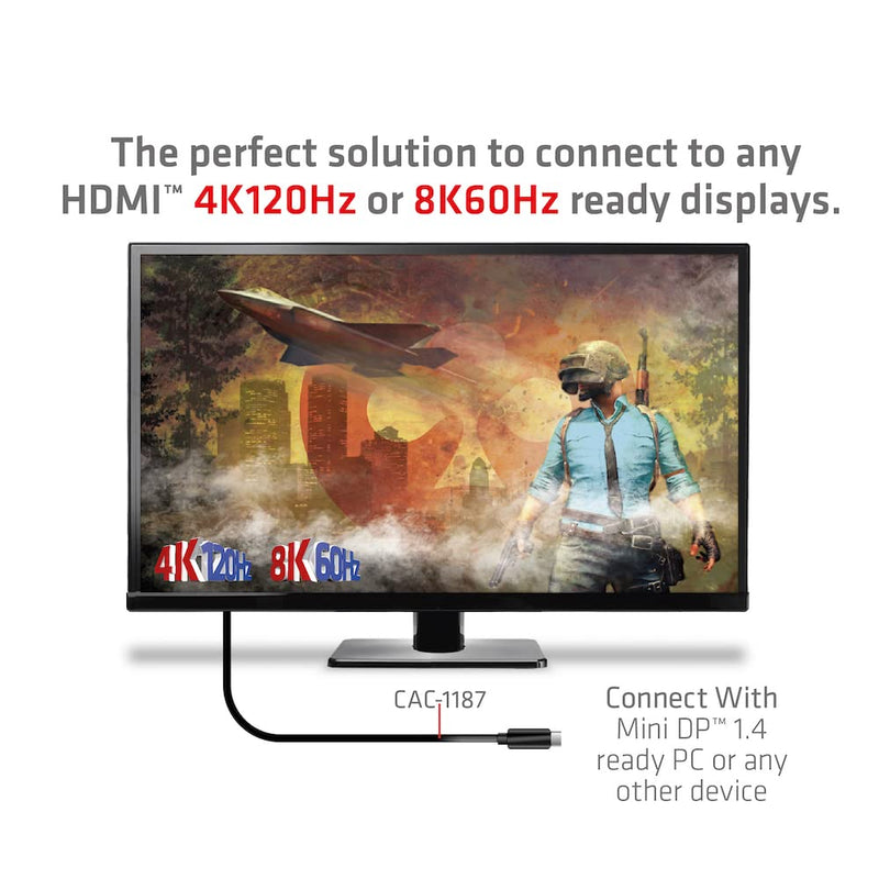 Club 3D CAC-1187 MiniDisplayPort™ 1.4 to HDMI™ 4K120Hz or 8K60Hz HDR10+ Cable 1.8 m M/M