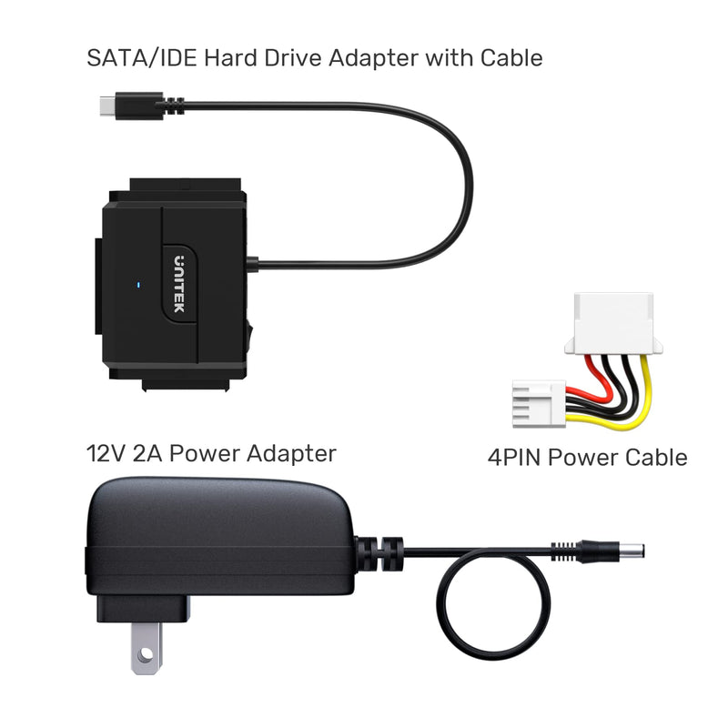 IDE/SATA to USB C 3.0 Adapter, Unitek Universal IDE Hard Drive Little Triangle pro Converter for 2.5"/3.5" Inch IDE and SATA External HDD/SSD, Support 10TB Type C