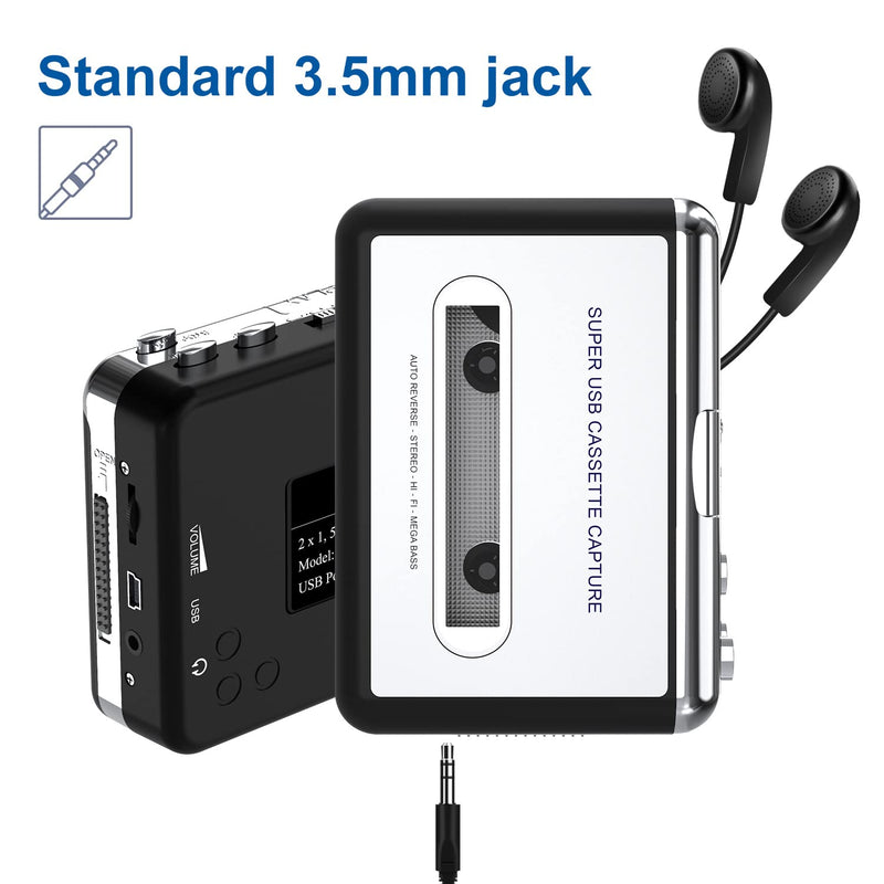 Cassette Player-Cassette Tape to MP3 CD Converter- Powered by Battery or USB,Convert Walkman Tape Cassette to MP3, Compatible with Laptop and PC, USB Cable,Software CD,3.5mm Jack Earphone GRAY