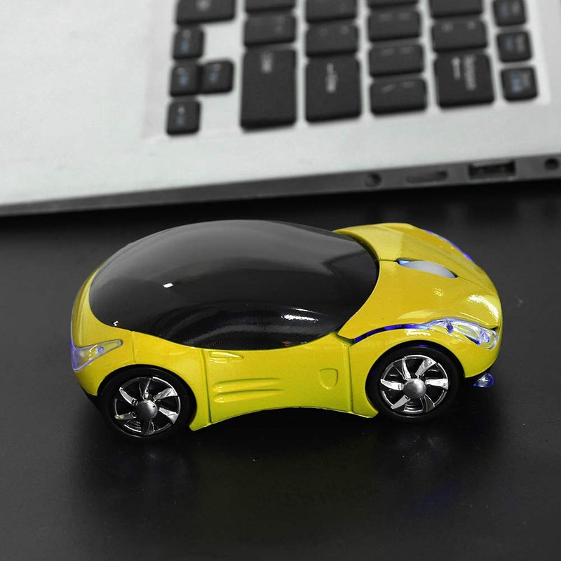 ASHATA 2.4G Wireless Mouse Car Mouse with USB Reciver 1600DPI Optical Mouse for PC Computer Laptop Tablet, High Precision Cute Mouse for Win XP/Vista/Win7/ME/2000/for Mac OS (Yellow) yellow