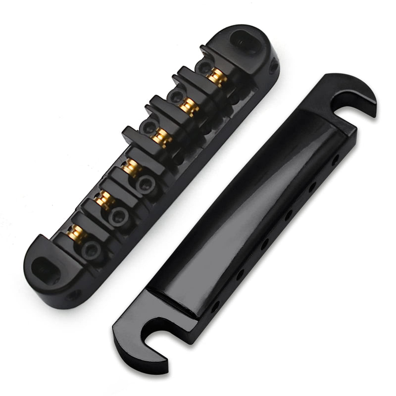 SAPHUE Adjustable Brass Roller Saddle Bridge ABR-1 Style Tune-o-matic Bridge Tailpiece Roller Saddle Bridge for GB LP Gear Replacement (black) black