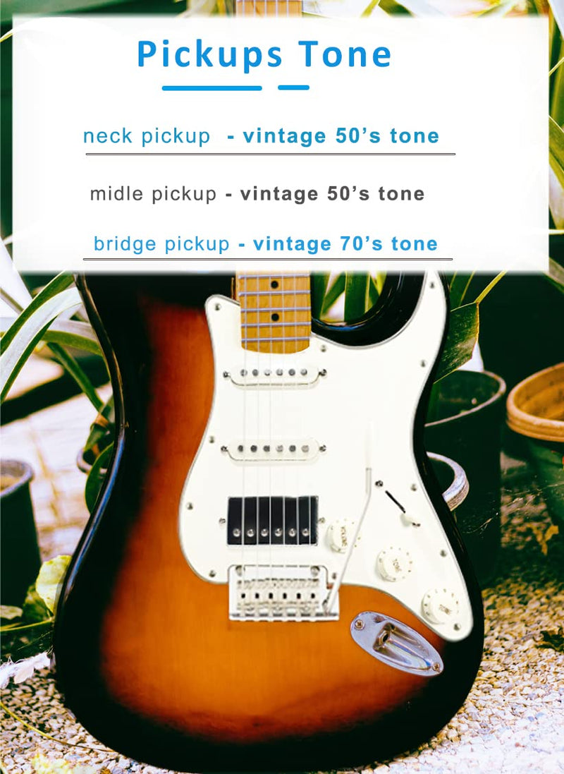 Prewired Pickguard with SSH Pickup Set, 3-ply Pick Guard Loaded High Output Alnico V Single Coil Humbucker Pick-ups, Electric Guitar Scratchplate as Luthier Replacement Parts, Cream-0C adged white 90C