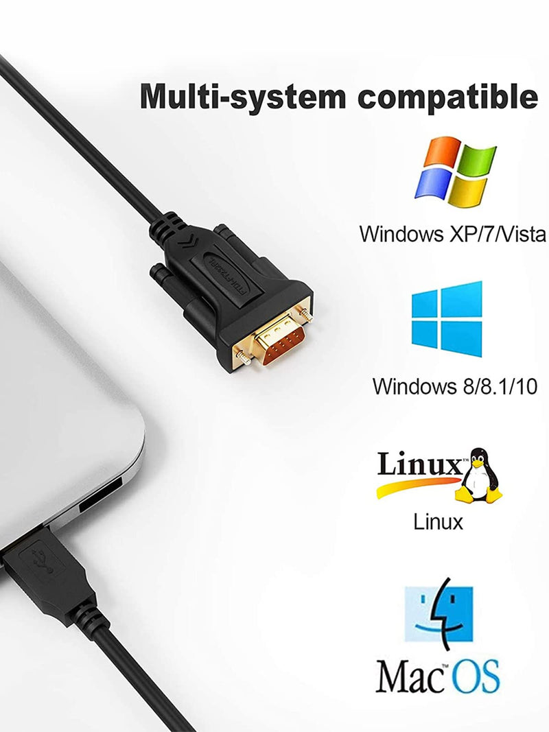 USB to RS232 Adapter (FTDI Chipset), CableCreation 3 Feet RS-232 Male DB9 Serial Converter Cable for Windows 10, 8.1, 8,7, Vista, XP, 2000, Linux, Mac OS X 10.6 and Above,1M / Black 3.3ft/1M