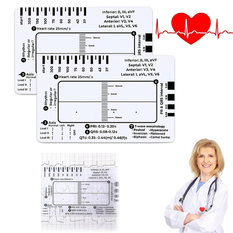 [AUSTRALIA] - HQRKOTM ECG 7 Level Ruler Card for ECG/ECG Interpretation, Portable Bag, Plastic, 85.6 mm x 53.98 mm, Medical Instrument, Simple Plastic Construction, ECG 7 Step Ruler, Pack of 2, a 