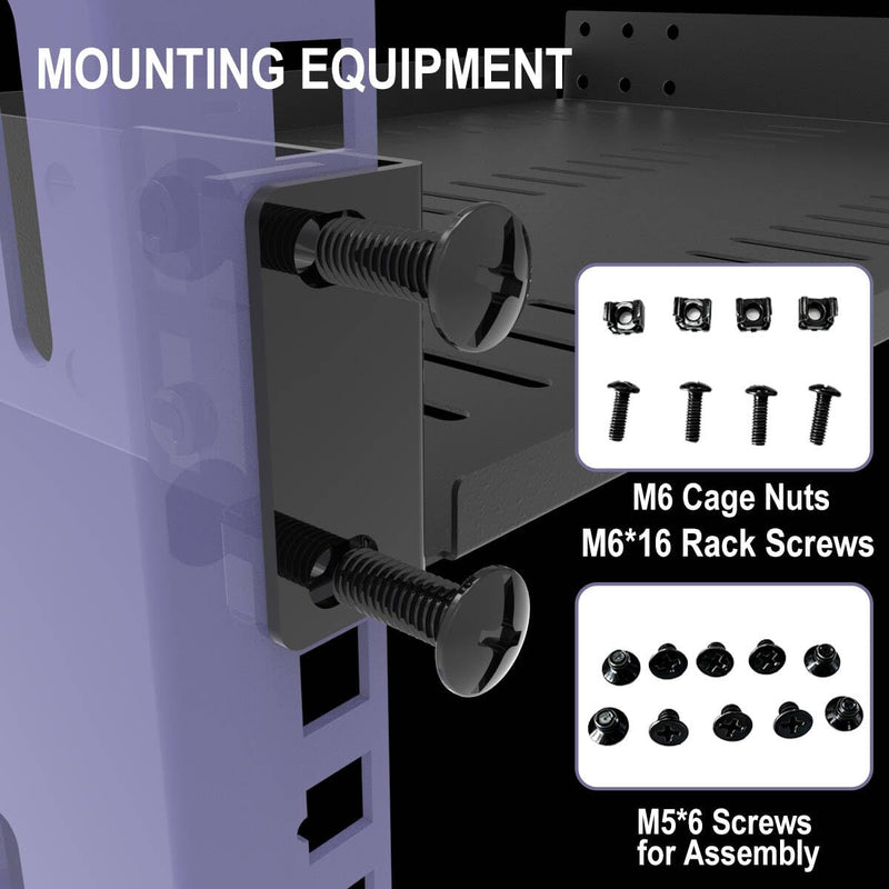 1U Server Rack Shelf Universal Vented Rack Mount Tray 12" D | Heavy-Duty 12" Deep Rack Shelf for 19 inches Network Rack & Cabinet, Weight Capacity 44 lbs /20 kgs ( 12 inch deep N)