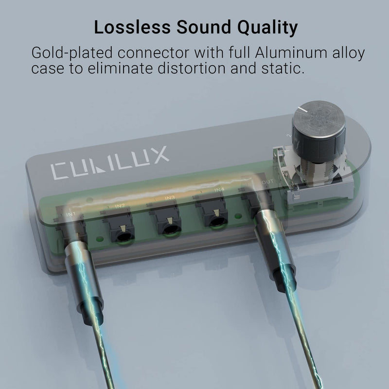 [AUSTRALIA] - Cubilux Bidirectional 3.5mm Audio Switcher (1-in to 4-Out / 4-in to 1-Out), Stereo 1/8” Aux Selector Box for Speaker Headphones/Earphones, Audio Switch for Laptop Computer Smartphone Tablet 