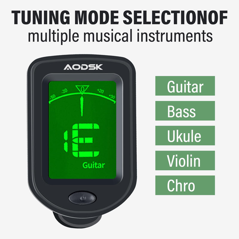 Clip-on Guitar Tuner for String Instrument,Digital Electronic Tuner,Large Clear LCD Display,Rotatable,Suitable for Acoustic Guitar,Ukulele,Bass,Violin and Chromatic, with 10 Guitar Picks