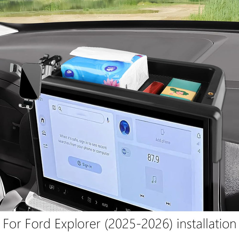 Car Phone Holder Center Console Organizer Tray for Ford Explorer 2025 2026 [13.2-inch Screen] Auto Interior Accessories Cell Phones Mount Mobile Cellphone Navigation Stand Dashboard Storage Accessory
