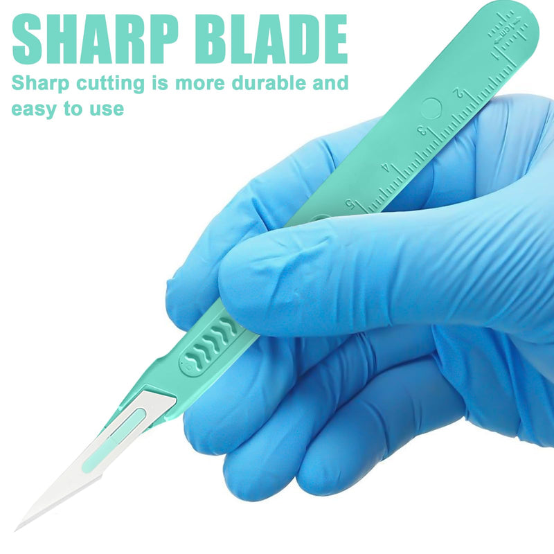 Pack of 20 scalpel blades, sterile scalpel knives with scalpel handle, plastic surgical scalpel knives, scalpel blades made of carbon steel, replacement blades with protective cap, individually