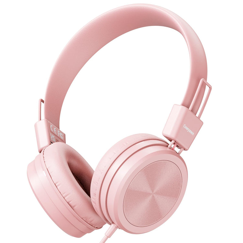 [AUSTRALIA] - Kids Headphones, Toddler Headphones with Safe Volume Limiter 94dB, Wired School Headphones for Kid, 3.5mm Adjustable On-Ear Headphones for Boys/Girls/Children/Teens/iPad/Computer, Light Pink Plug 3.5mm 