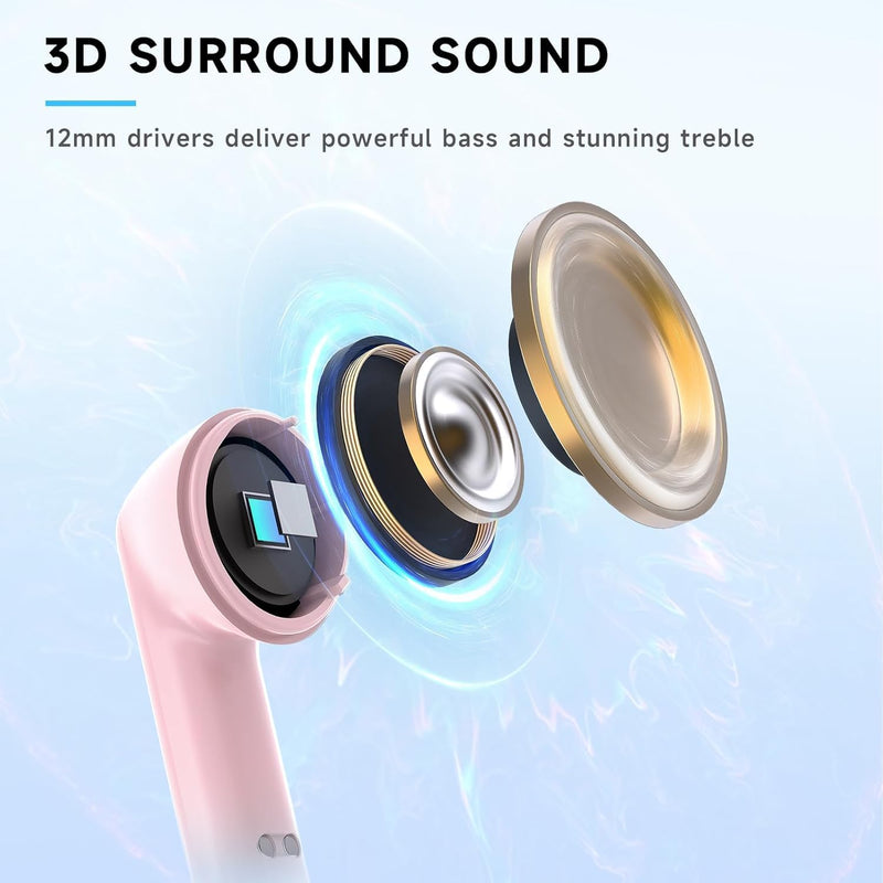 RYR Wireless Gaming Earbuds with Noise Cancelling Mic, 2.4Ghz & Bluetooth | 20ms Low Latency, LED Display, 36H Playtime for Meta Quest 3/2, PS5, PS4, VR, Switch, Steam Deck, PC, Phone Pink