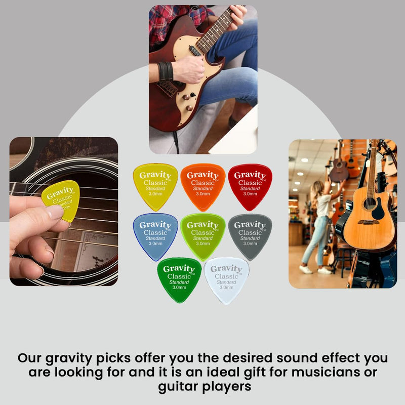 Gravity Guitar Picks - Made of Acrylic - Brighter, Louder, Faster - Classic Standard 3.0mm - 8 Color Assortment