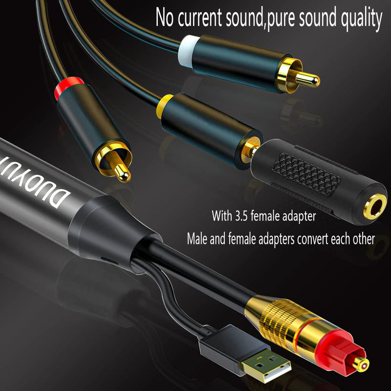 Digital Optical to Analog 3.5mm AUX Audio Cable, Optical to 2 RCA Adapter, All-in-one D/A Audio Converter, for TV/PS4/Xbox/DVD SPDIF/TOSLINK/Optical Port to Sound Box Amplifier Headphones (10ft). 10FT Digital Optical to Analog